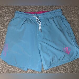 Men's Athletic Light Blue Shorts with Pink Accent